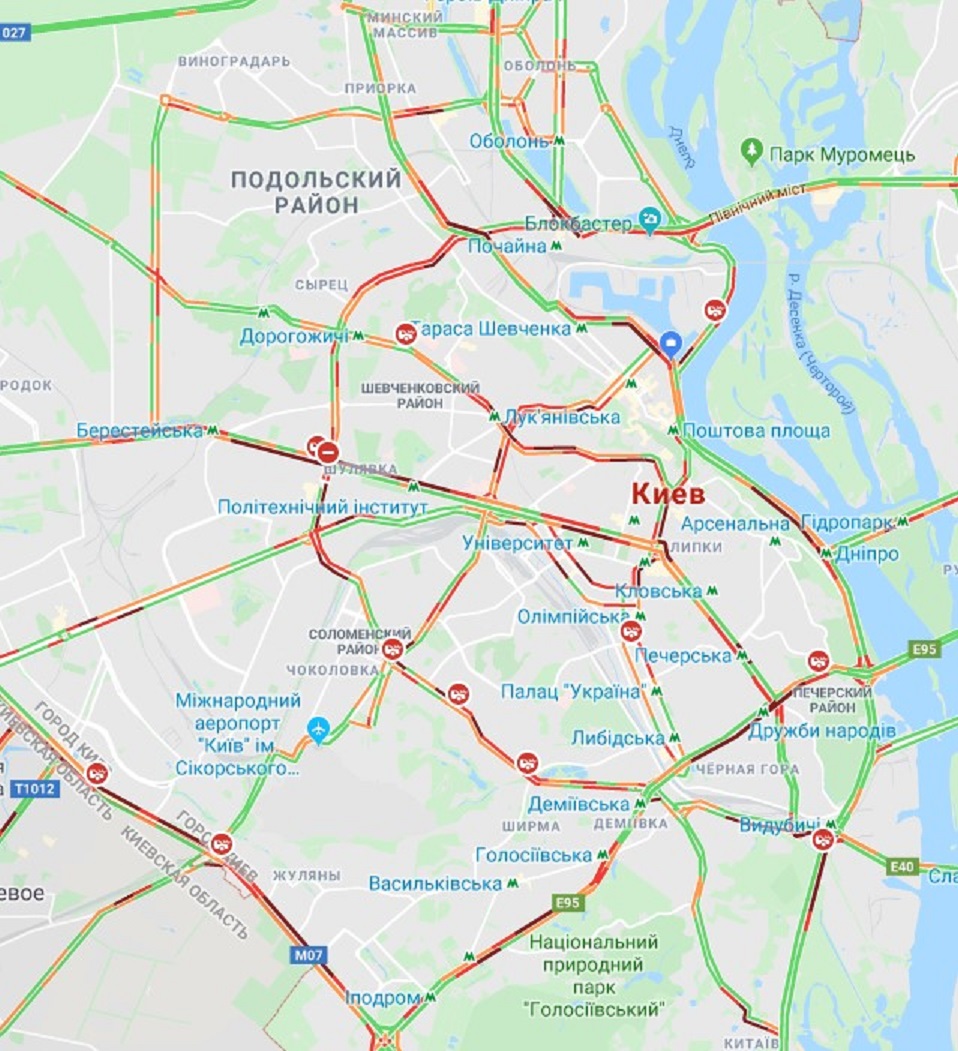 Пробки на правом берегу Киева 19 ноября