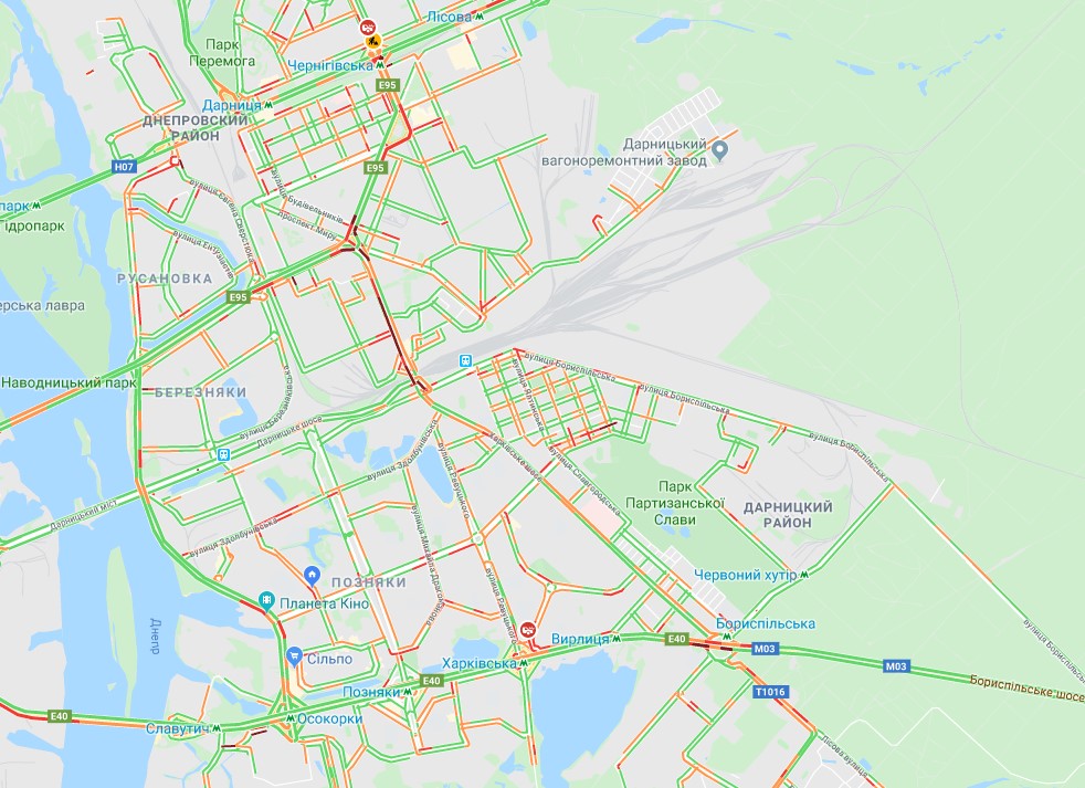 Пробки на левом берегу Киева 13 ноября