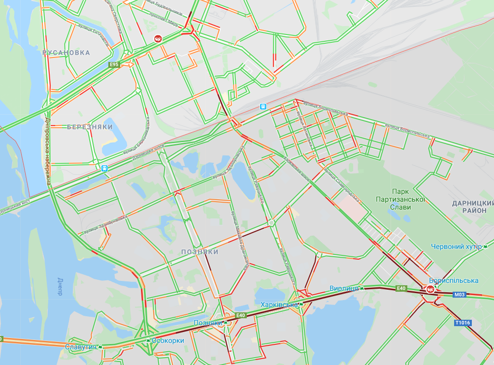 Пробки в Киеве на Левом берегу 27 декабря 
