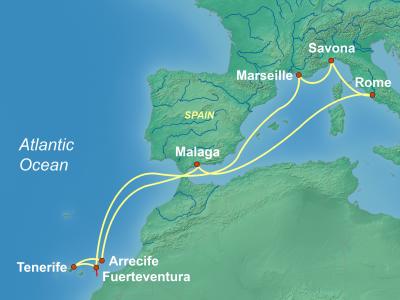 Расстояние Тенерифе - Малага