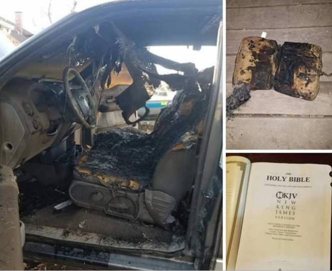 В сгоревшем дотла автомобиле чудесным образом уцелела Библия