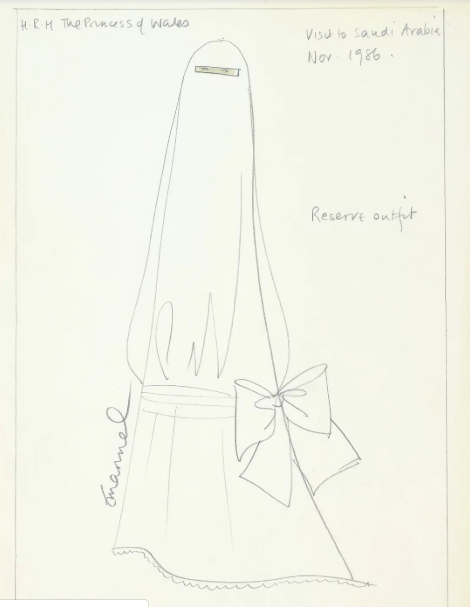 Эскиз платья принцессы Дианы для поездки в Катар