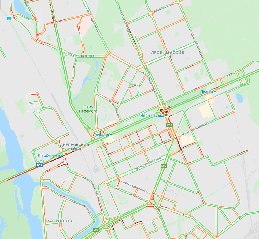 Пробки на левом берегу Киева 19 ноября