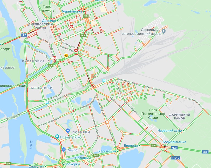 Пробки Киев левый берег 21 ноября