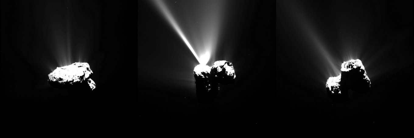 12 августа 2015 года. Газовый фонтан. Ядро кометы 67P/Чурюмова-Герасименко