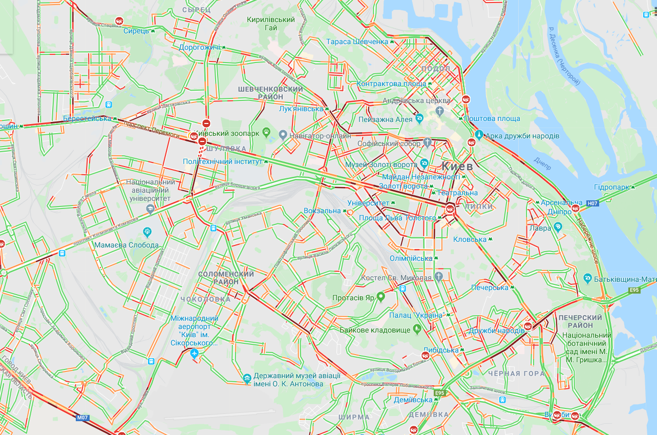 Пробки на правом берегу Киева 11 ноября