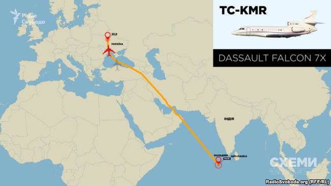 8 січня 2018 року. Falcon 7X з Порошенком на борту летить з міжнародного аеропорту міста Мале (Мальдіви) до Києва