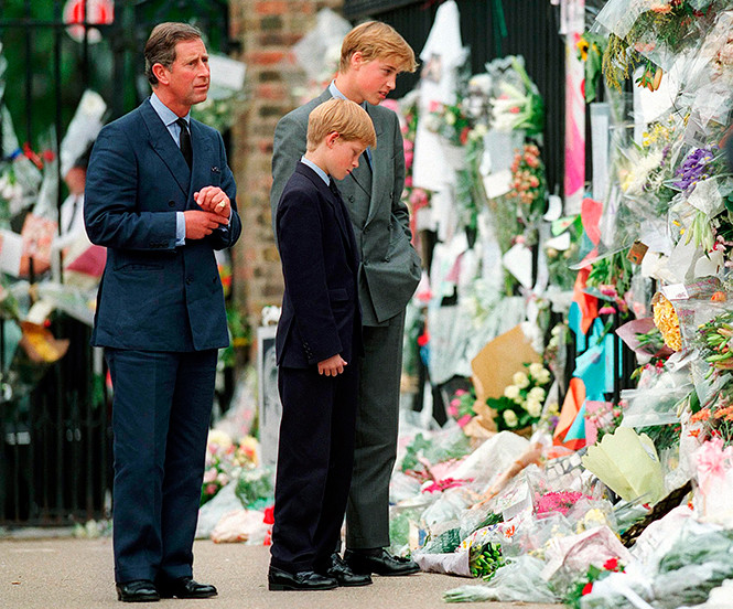 Принц Гарри и принц Уильям на похоронах принцессы Дианы