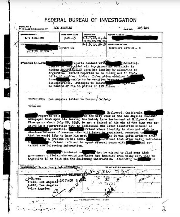 ФБР рассекретило документы о бегстве Гитлера