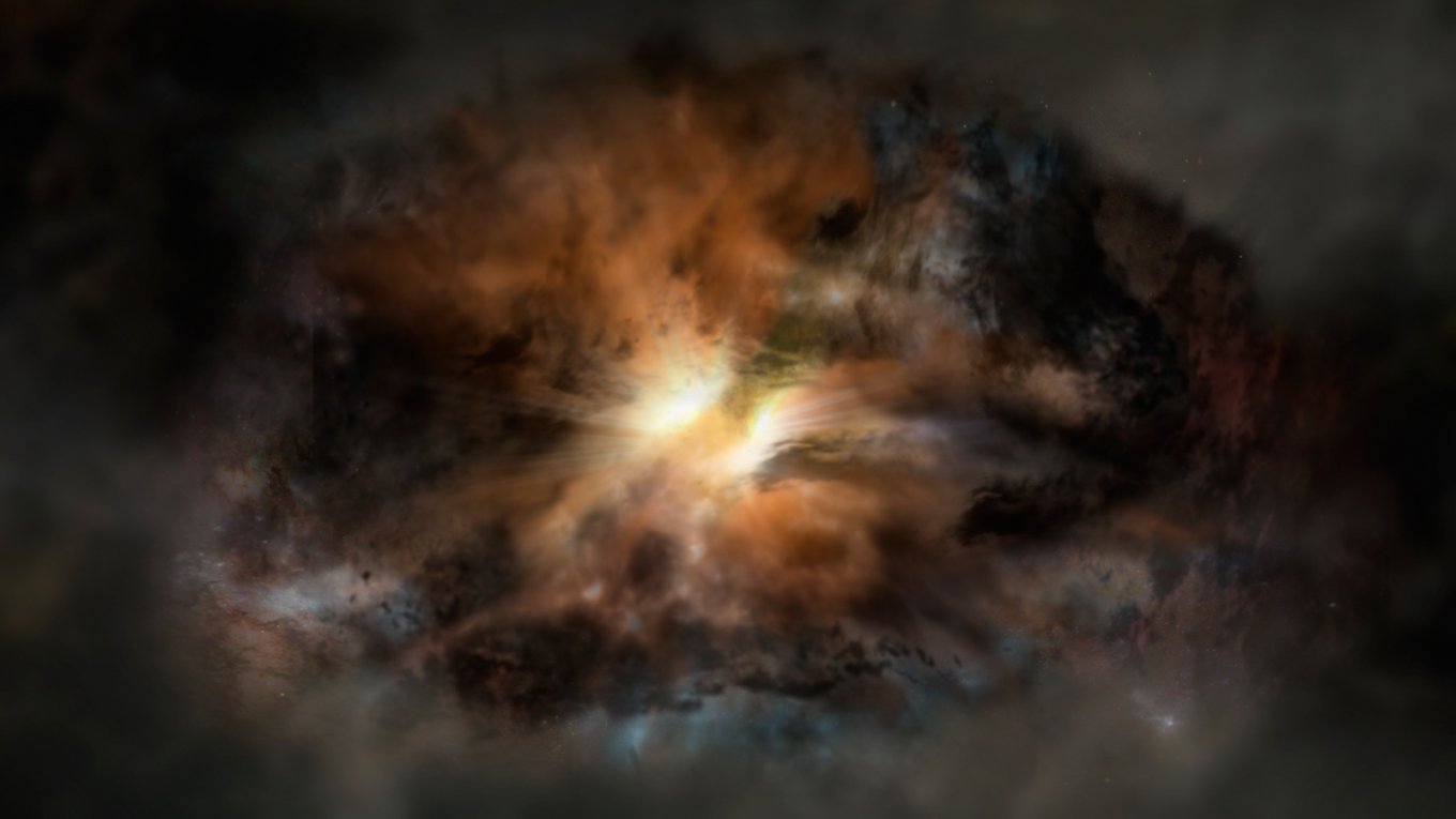 Центральная часть W2246-0526. Image credit: NRAO/AUI/NSF; Dana Berry / SkyWorks; ALMA (ESO/NAOJ/NRAO)