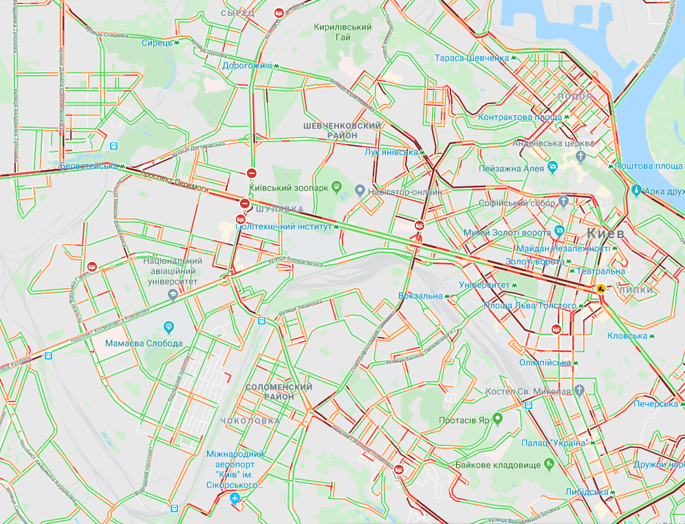 Фото: скриншот пробок на правом берегу Киева 1 ноября