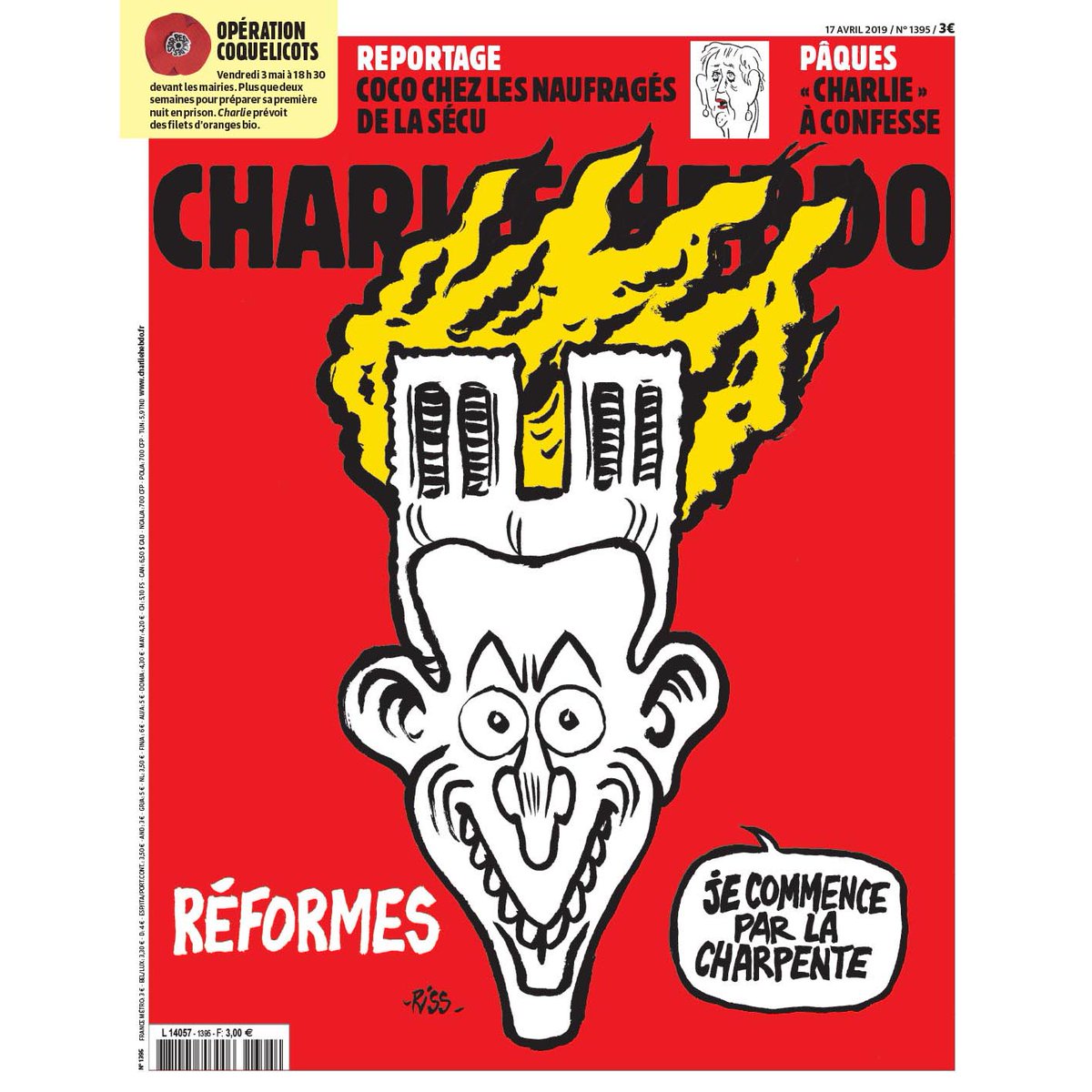Charlie Hebdo опубликовал карикатуру на пожар в соборе Парижской Богоматери