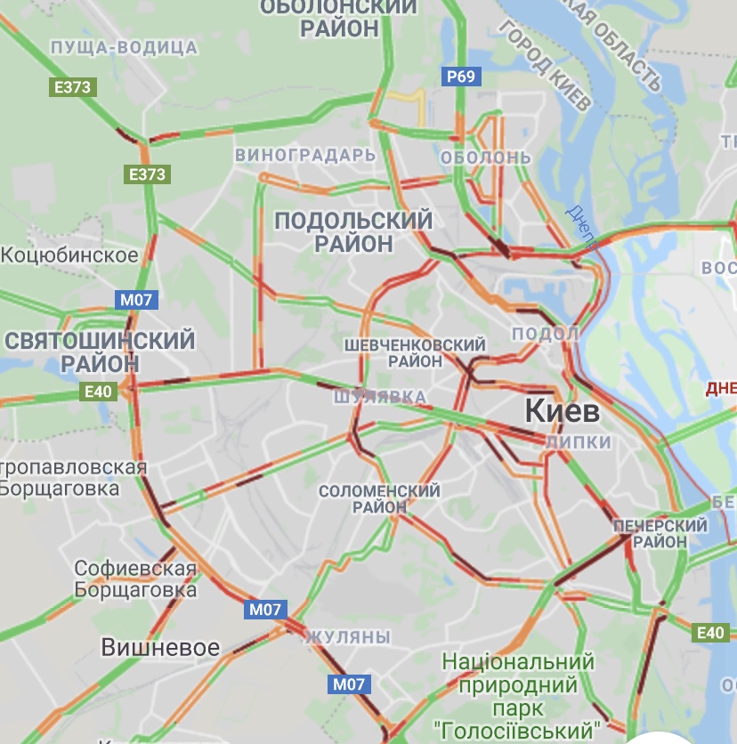 Пробки на правом берегу Киева 20 ноября