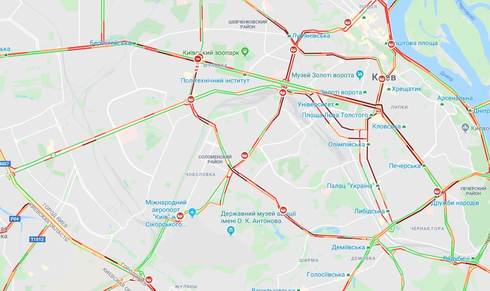 Пробки в Киеве вечером 12 декабря 