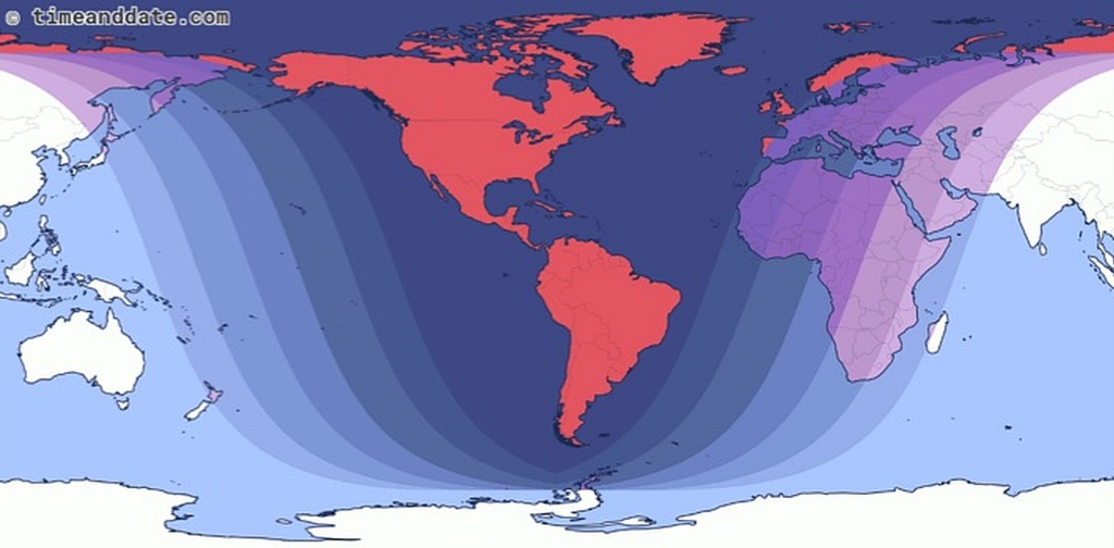 Где можно будет увидеть затмение (NASA)
