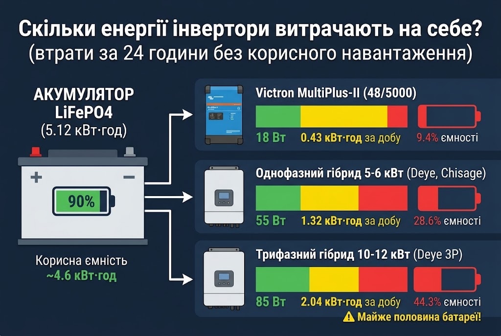 Порівняння втрат на холостому ходу інверторів