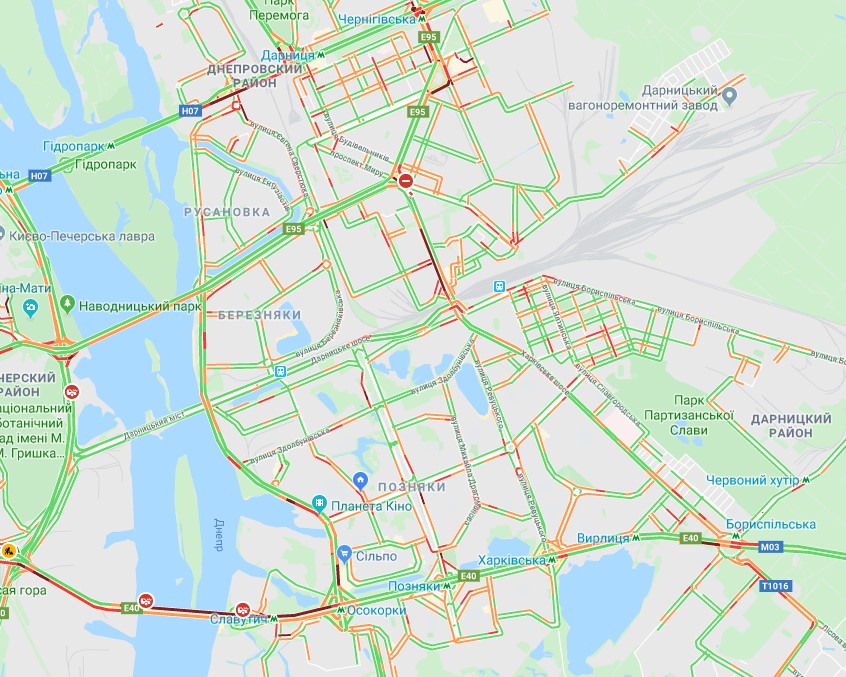 Пробки на левом берегу Киева 4 ноября