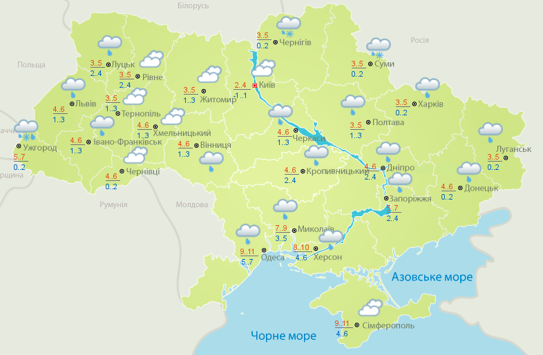 Погода в Украине на 14 декабря 