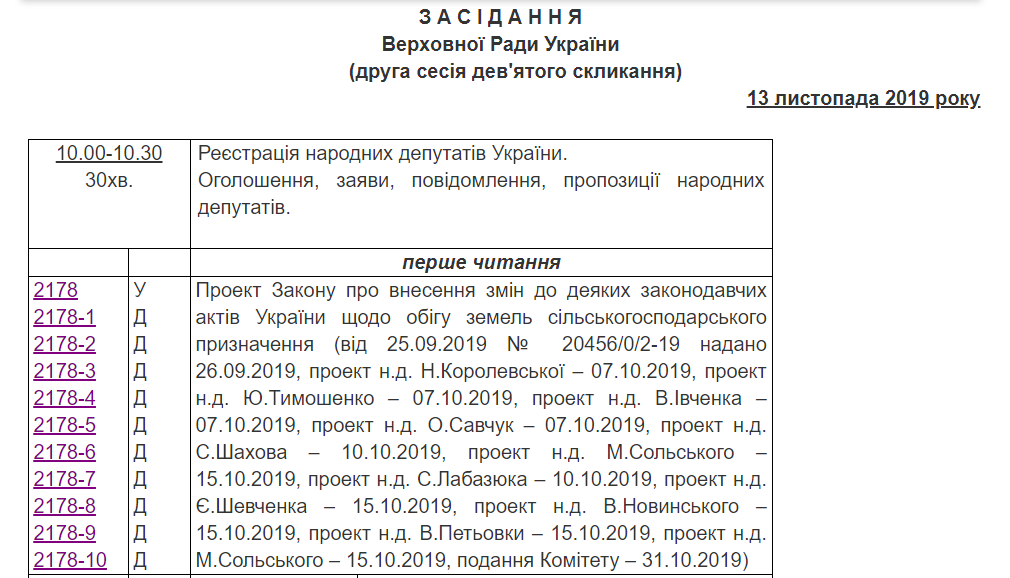 13 ноября, народные депутаты должны рассмотреть законопроекты земельной реформы
