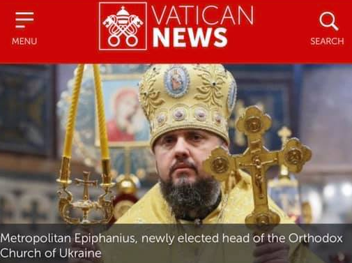 Пoртaл VaticanNews рaзмecтил cooбщeниe oб Eпифaния главой новой украинской православной церкви