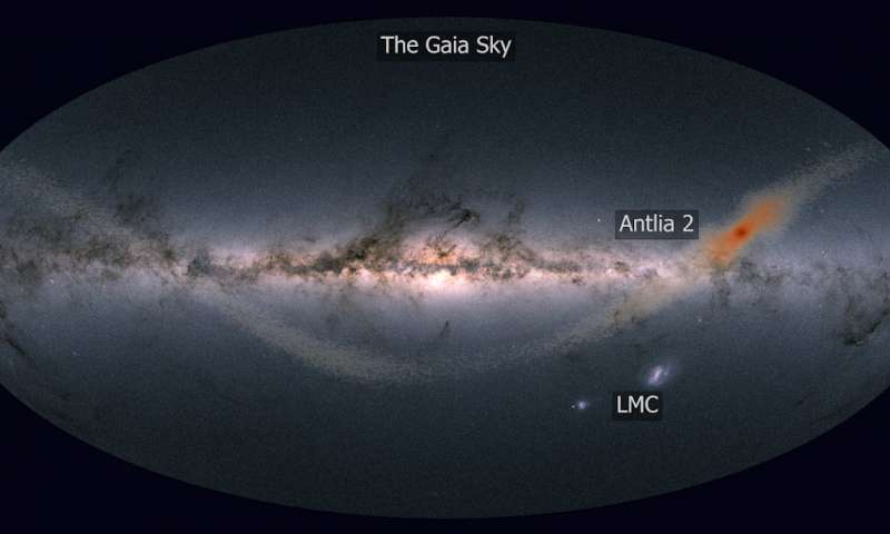 Звезды галактики Antlia 2 выделены красным. Credit: J. Sanders (Cambridge, UK) et al. 
