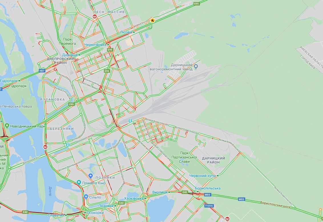 Пробки в Киеве на левом берегу 14 ноября