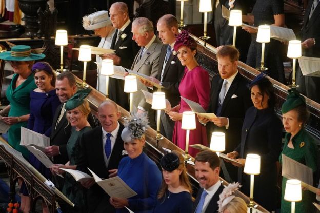 Кейт Миддлтон, принц Уильям, Меган Маркл и принц Гарри на свадьбе принцессы Евгении