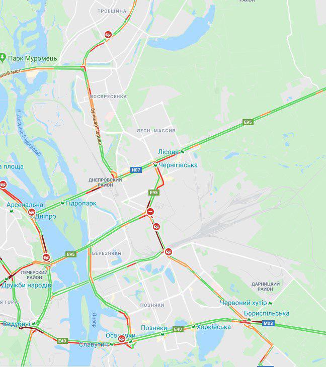 Пробки на левом берегу Киева 12 ноября