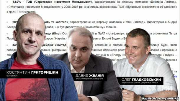 Бизнесмен Константин Григоришин, соруководитель избирательного штаба БПП Давид Жвания и давний бизнес-компаньон Порошенко Олег Гладковский