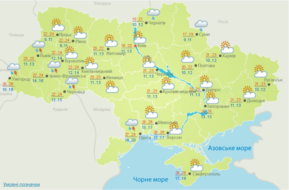 Прогноз погоды на четверг, 1 августа, в городах Украины 