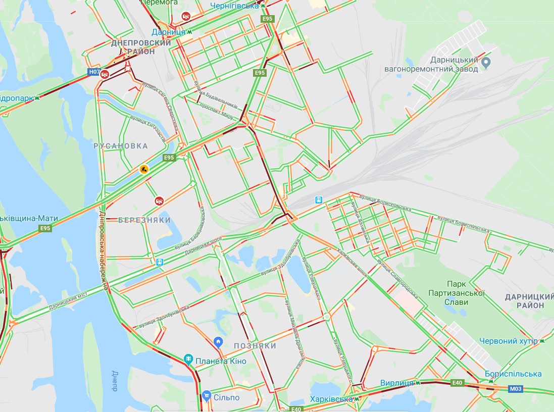 Пробки на левом берегу Киева 22 ноября