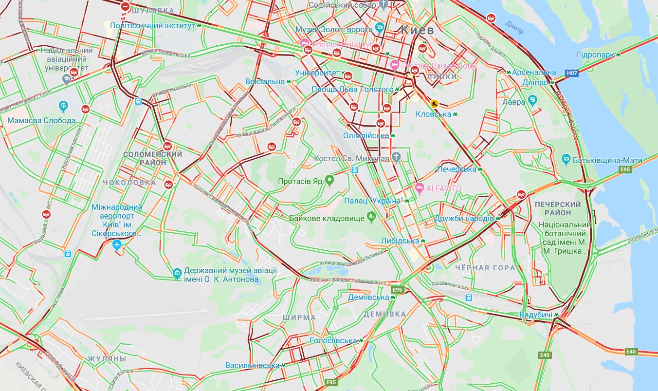 Пробки на правом берегу в Киеве 22 ноября