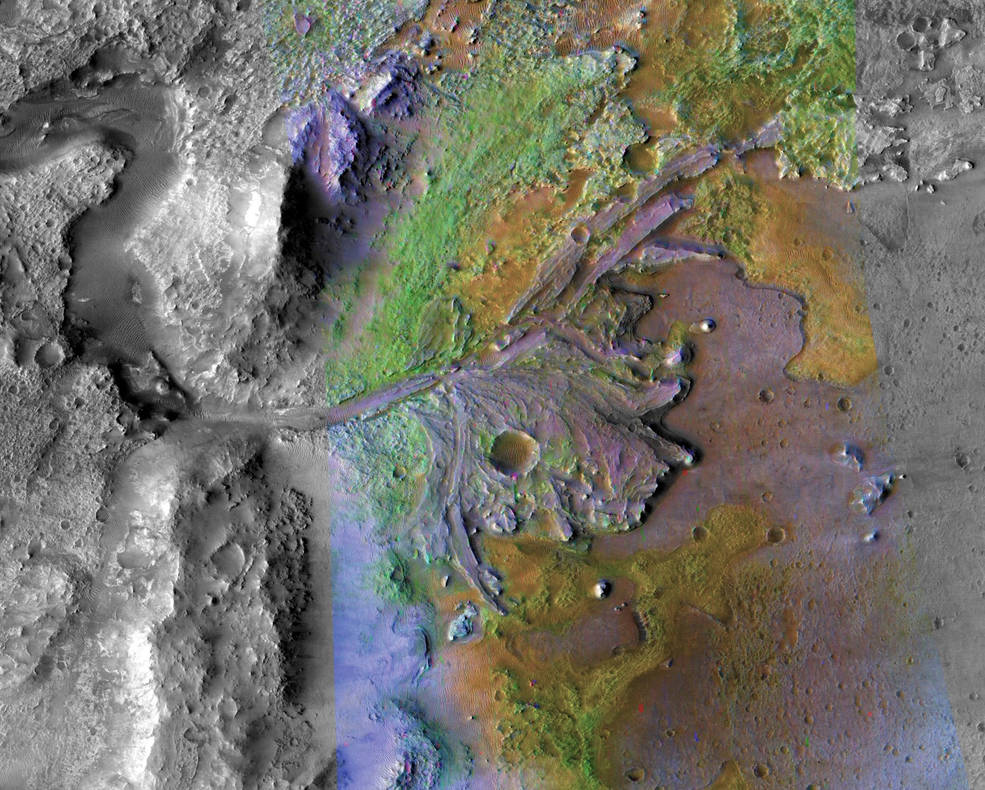 Осадочные породы в Jezero crater (Credits: NASA/JPL/JHUAPL/MSSS/Brown University)