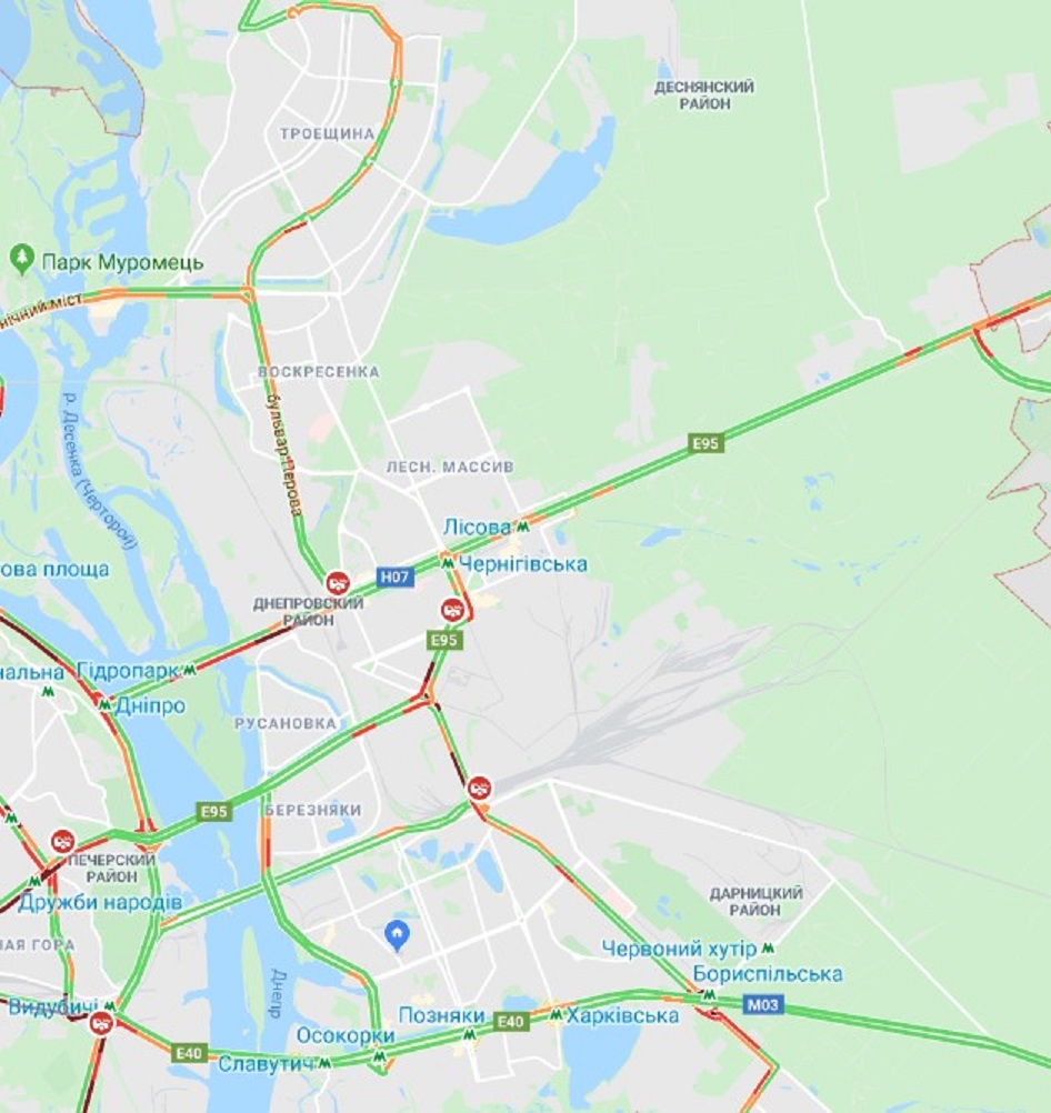 Пробки на левом берегу Киева 19 ноября