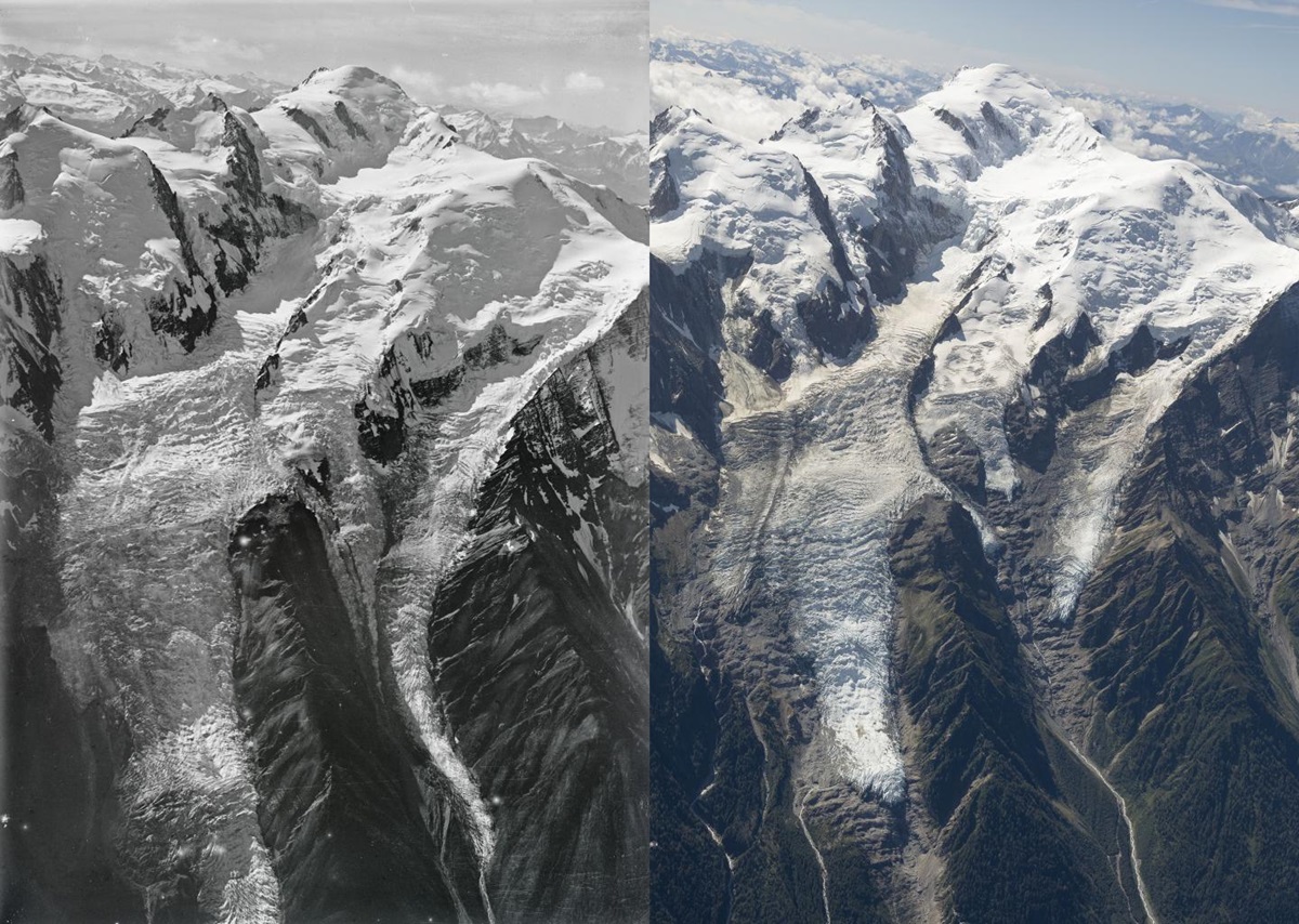 Таяние ледников с разницей в сто лет. (Walter Mittelholzer, ETH-Bibliothek Zurich)