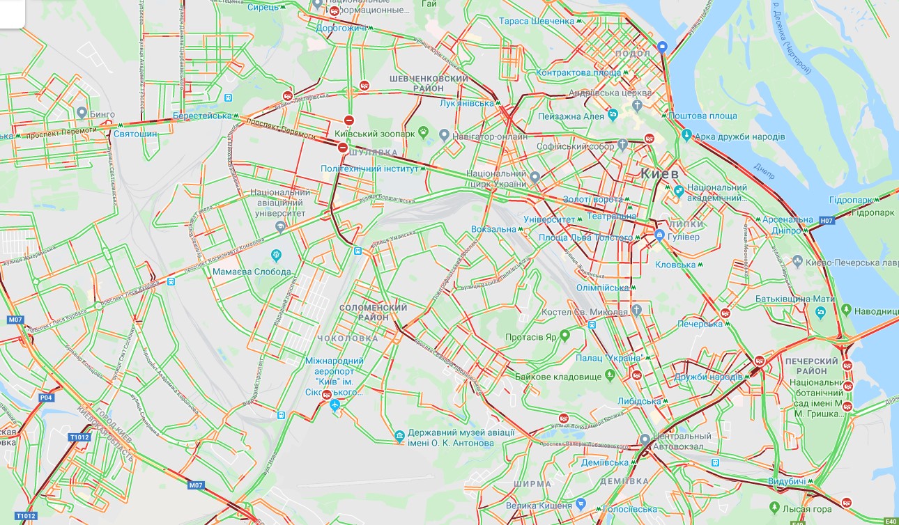 Карта пробок в Киеве на правом берегу 30 октября
