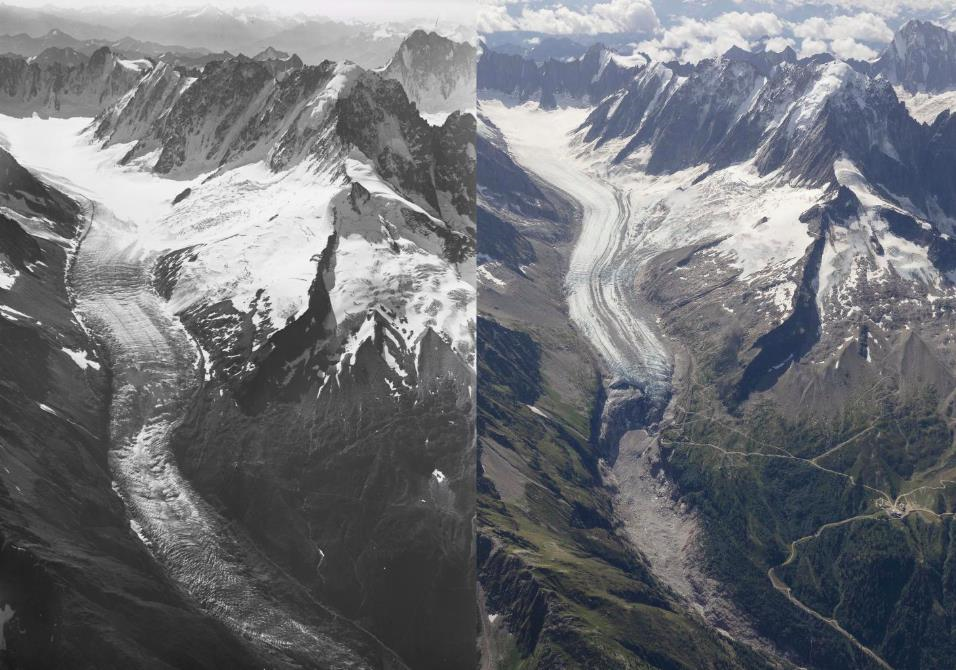 Таяние ледников с разницей в сто лет. (Walter Mittelholzer, ETH-Bibliothek Zurich)
