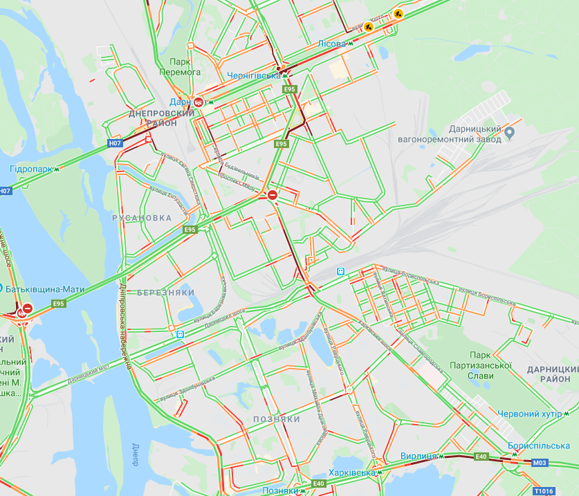 Пробки на левом берегу Киева 8 ноября