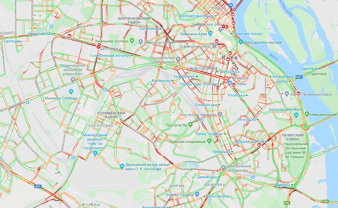 Пробки Киев правый берег 21 ноября