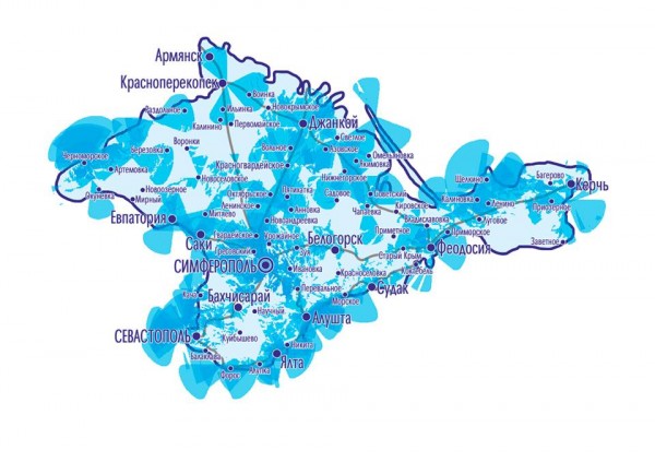 Так выглядит покрытие российской компании Интертелеком в Крыму