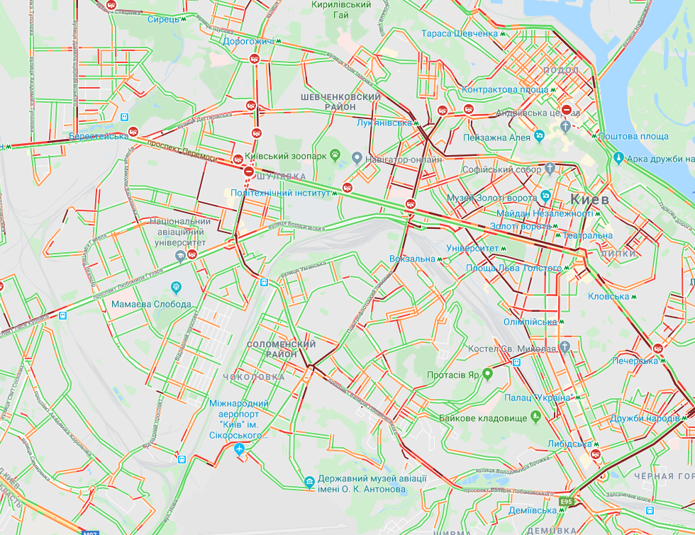 Пробки на правом берегу Киева 19 ноября