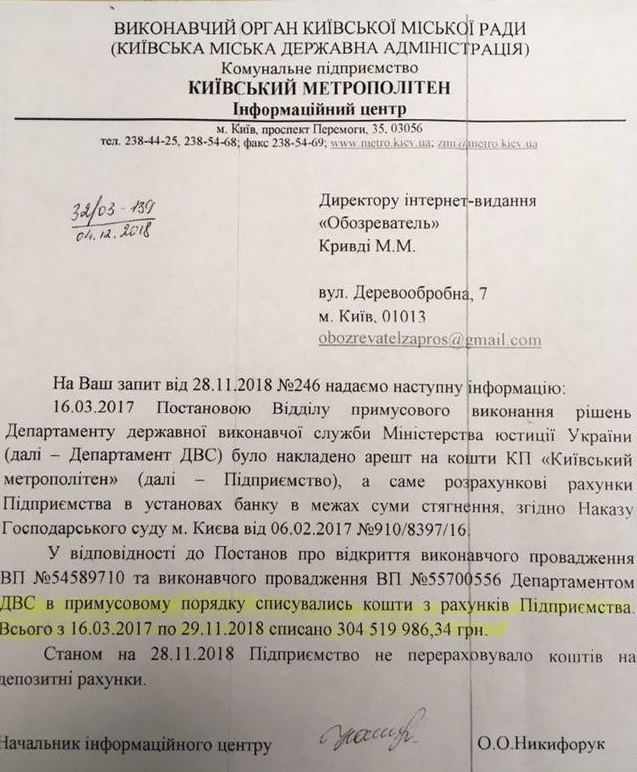 Ответ киевского метро