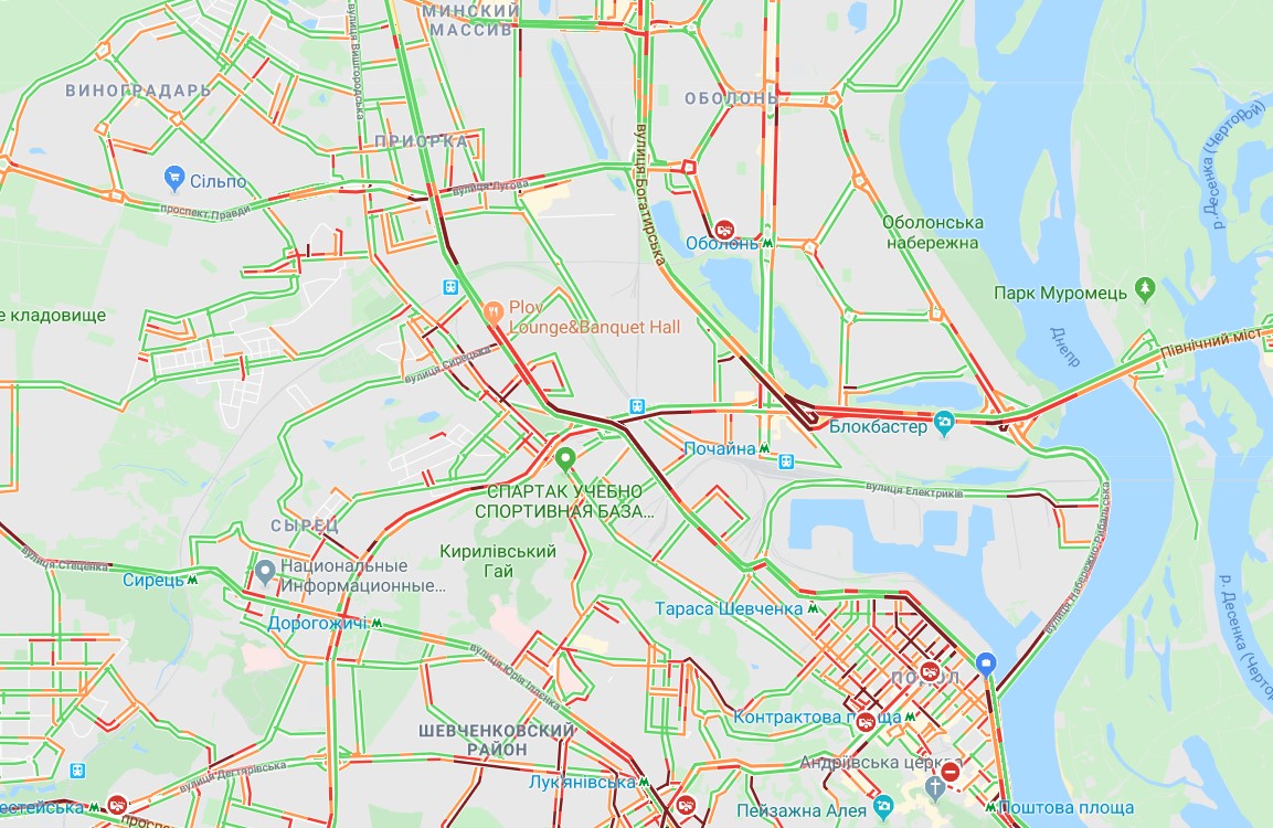 Пробки на правом берегу Киева 22 ноября