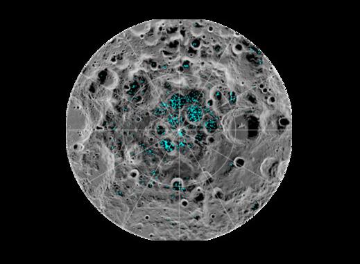 Водяной лед в кратерах на южном полюсе Луны. Credit: LRO, NASA