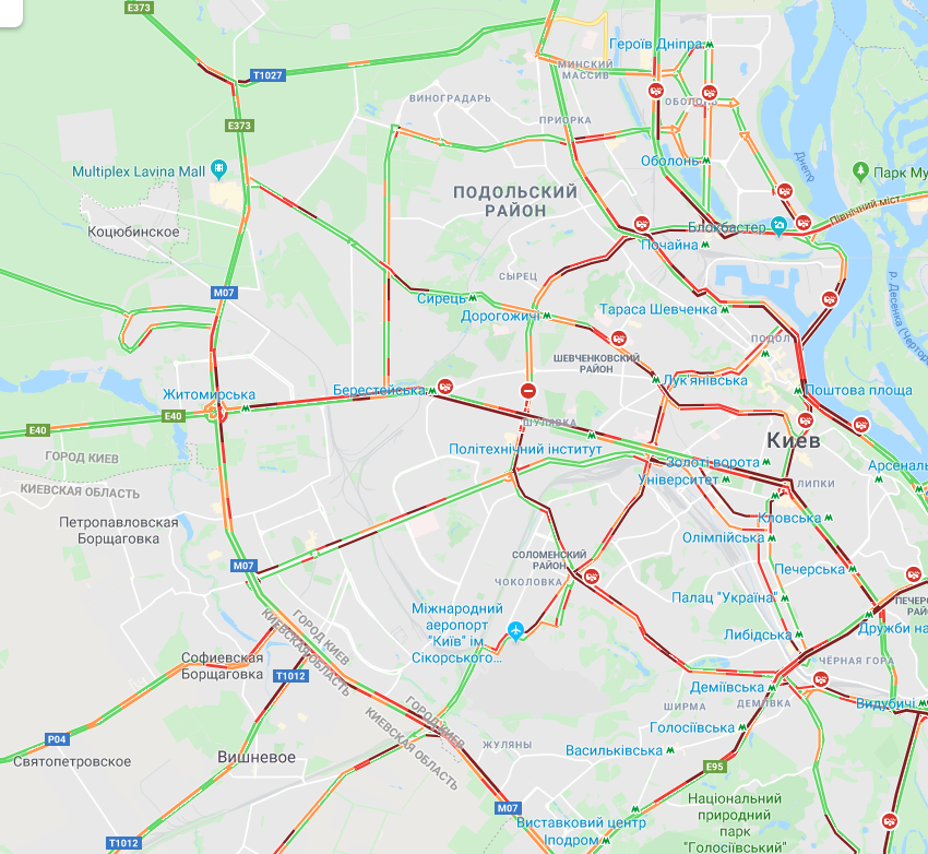 Пробки на правом берегу Киева 8 ноября
