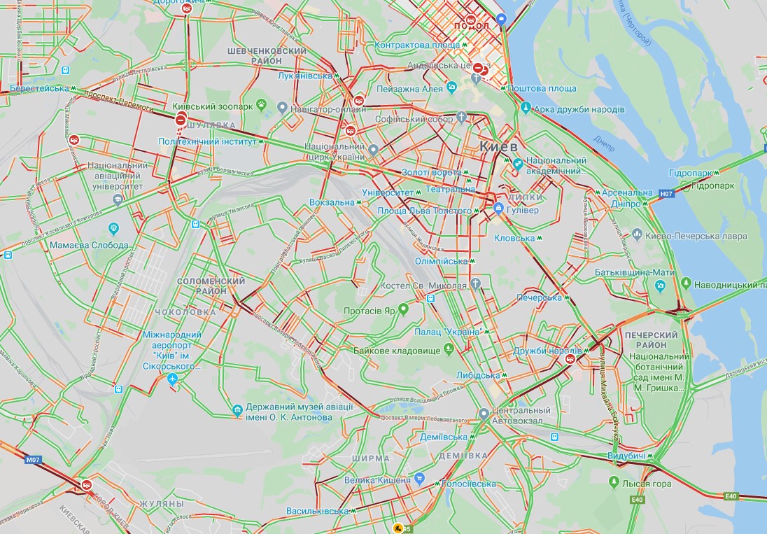Пробки в Киеве на правом берегу 14 ноября