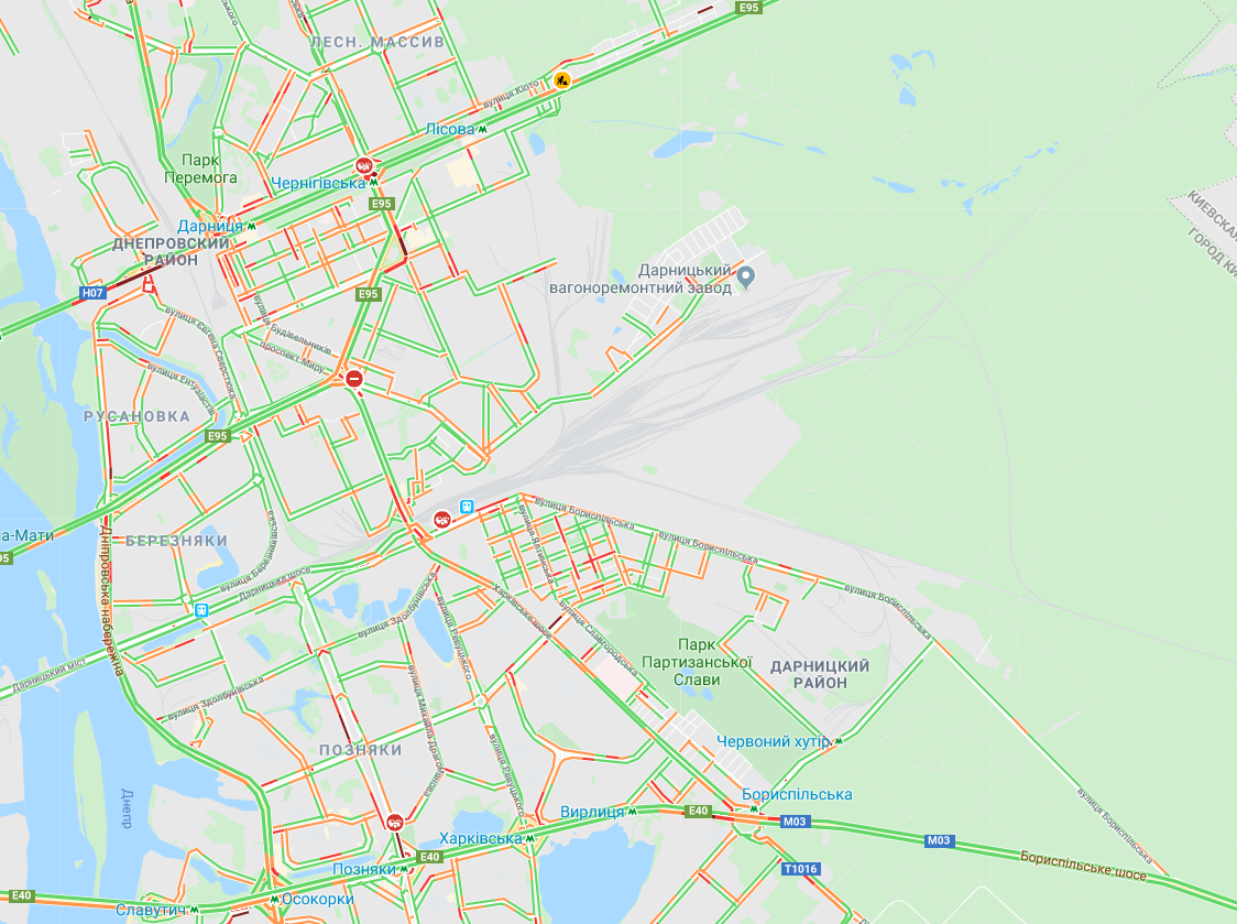 Пробки на левом берегу Киева 11 ноября