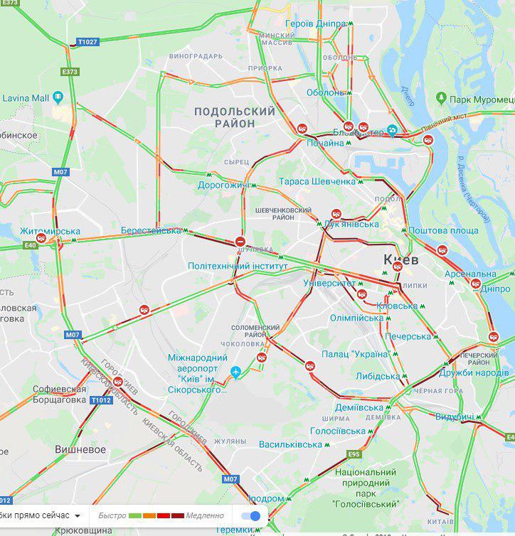 Пробки на правом берегу Киева 12 ноября