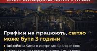 У Києві тривають екстрені відключення: графіки не діють, світло може бути близько 3 годин на добовий цикл
