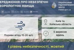 Київщину та Київ накриють дощі та сильний вітер 5 вересня: попередження про небезпечні умови